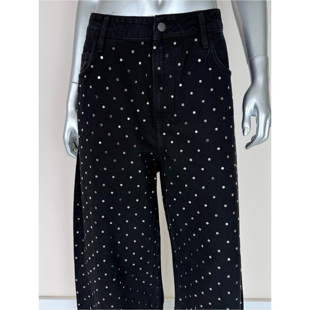 NEW!!! Mango women wide leg jeans with metal studs size 8 US - Picture 2 of 10